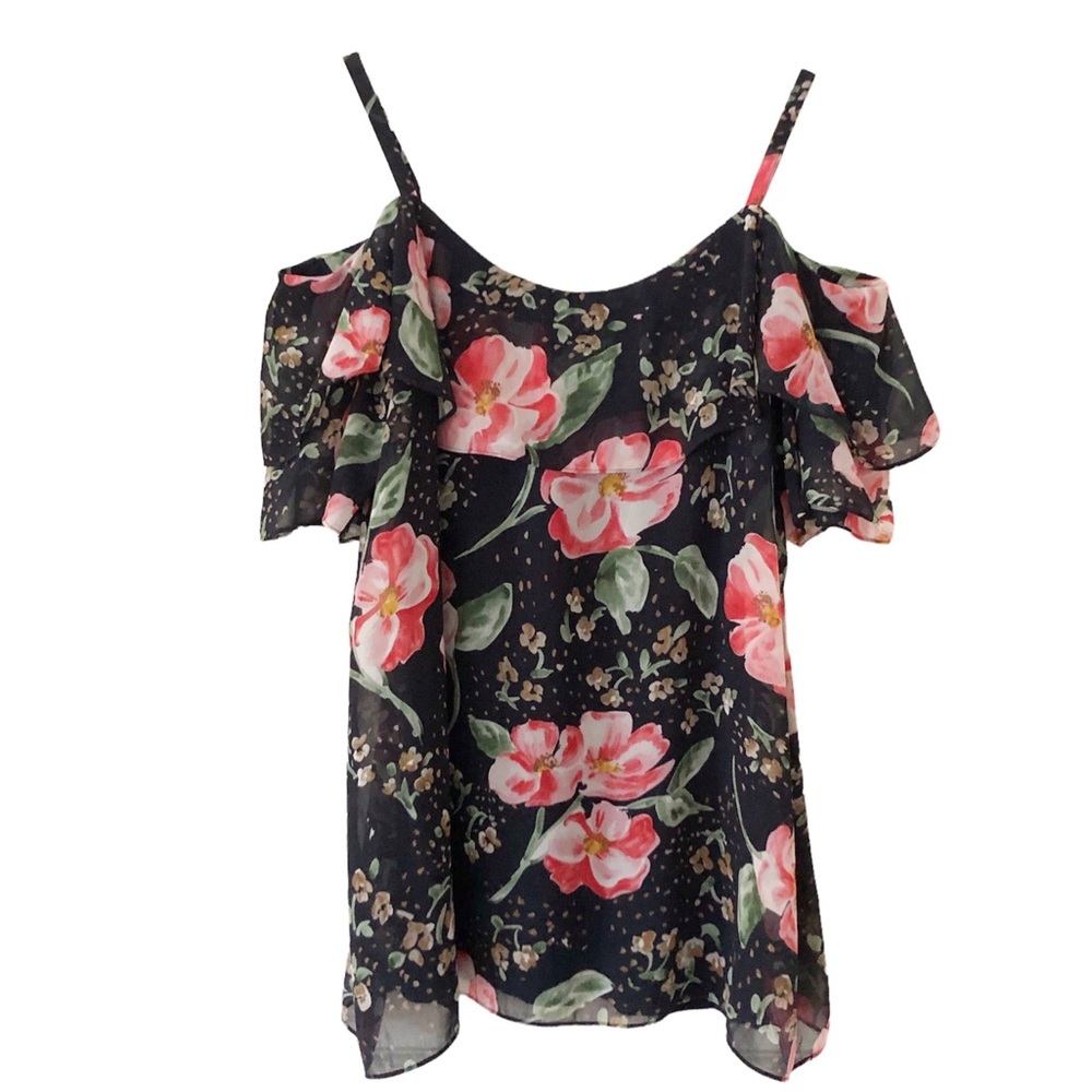 CAbi | Floral Cold Shoulder Blouse Small Cottagecore Romantic Ruffle